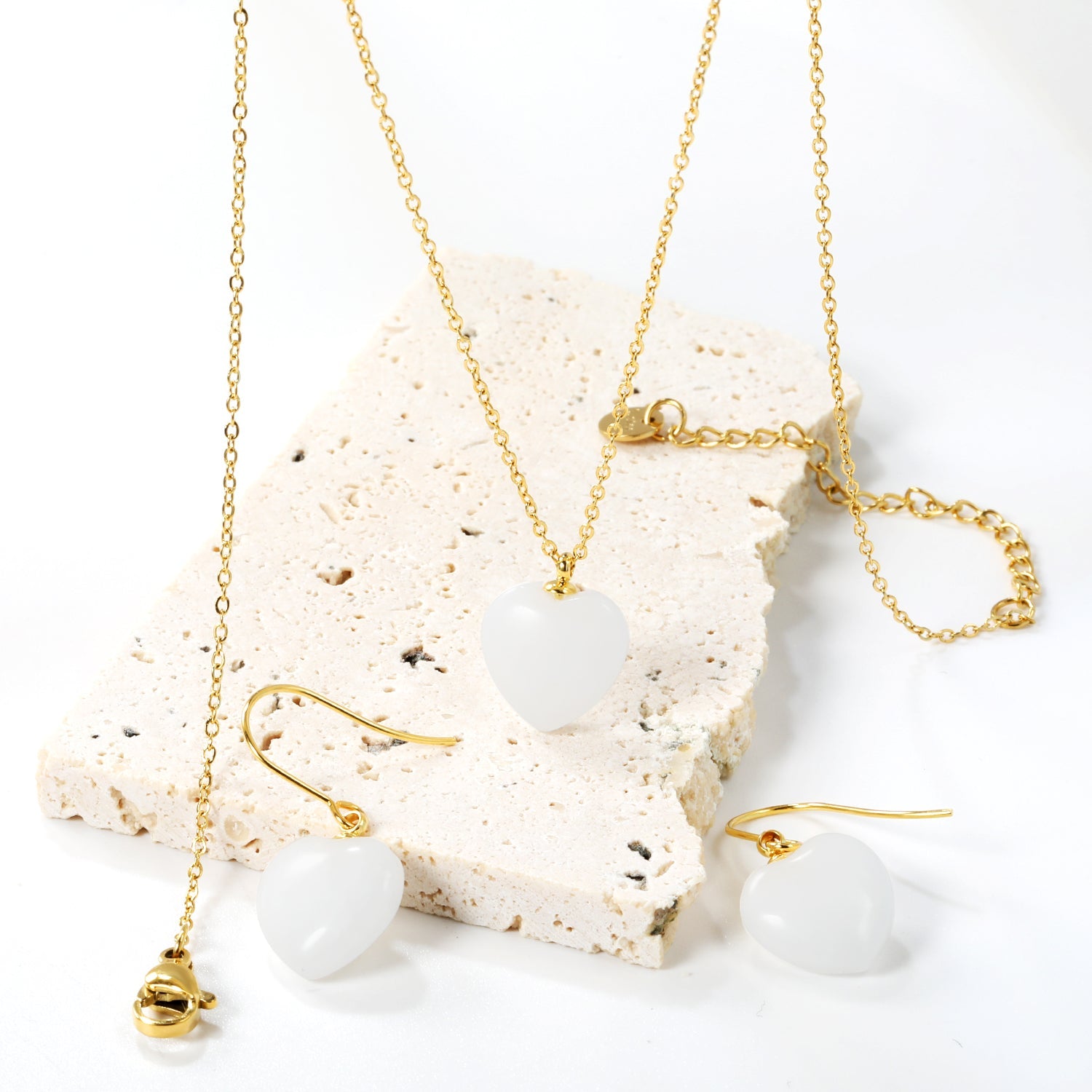 12.6*12.6mm Heart White Natural Stone Set asonjewelry