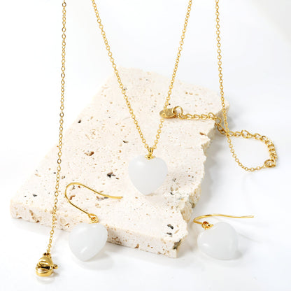 12.6*12.6mm Heart White Natural Stone Set asonjewelry