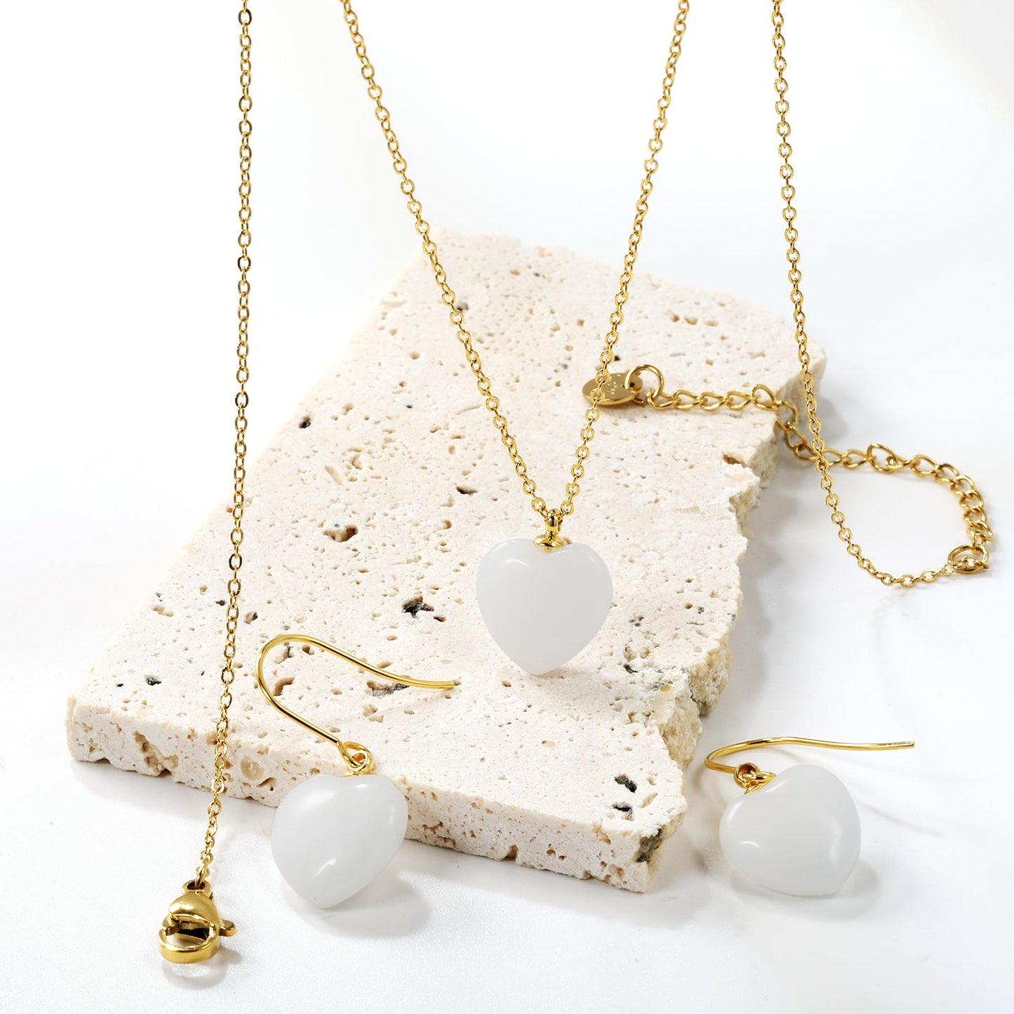 12.6*12.6mm Heart White Natural Stone Set asonjewelry