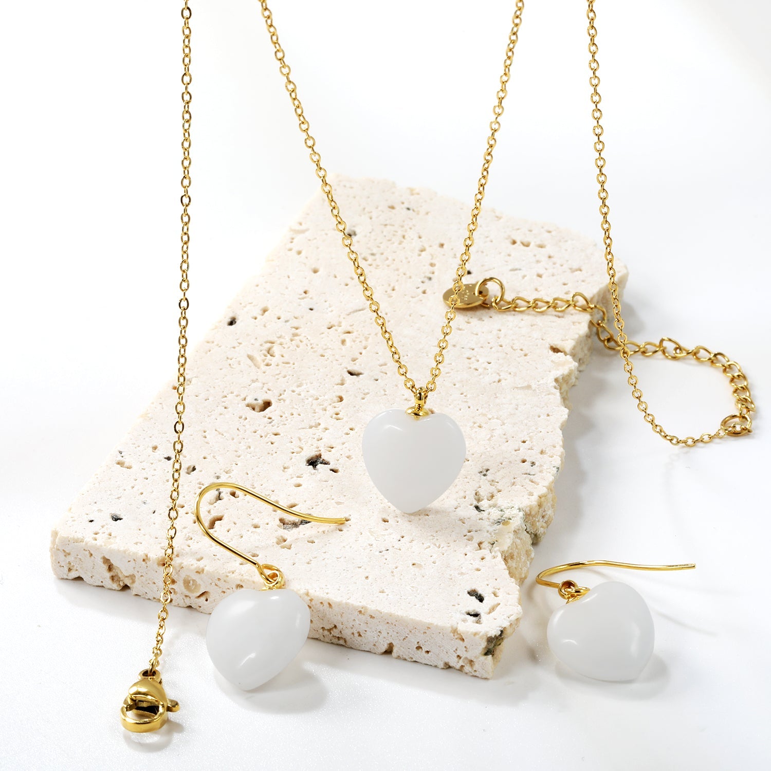 12.6*12.6mm Heart White Natural Stone Set asonjewelry