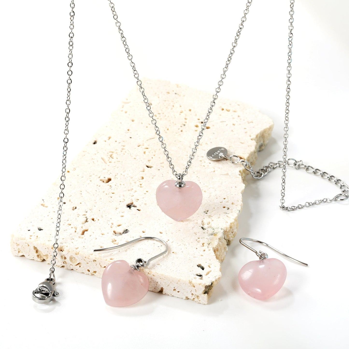 12.6*12.6mm Heart Pink Natural Stone Set asonjewelry