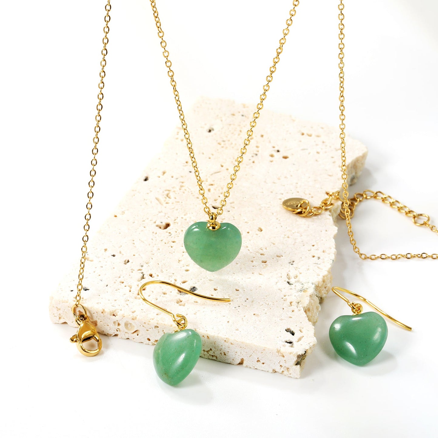 12.6*12.6mm Heart Green Natural Stone Set asonjewelry