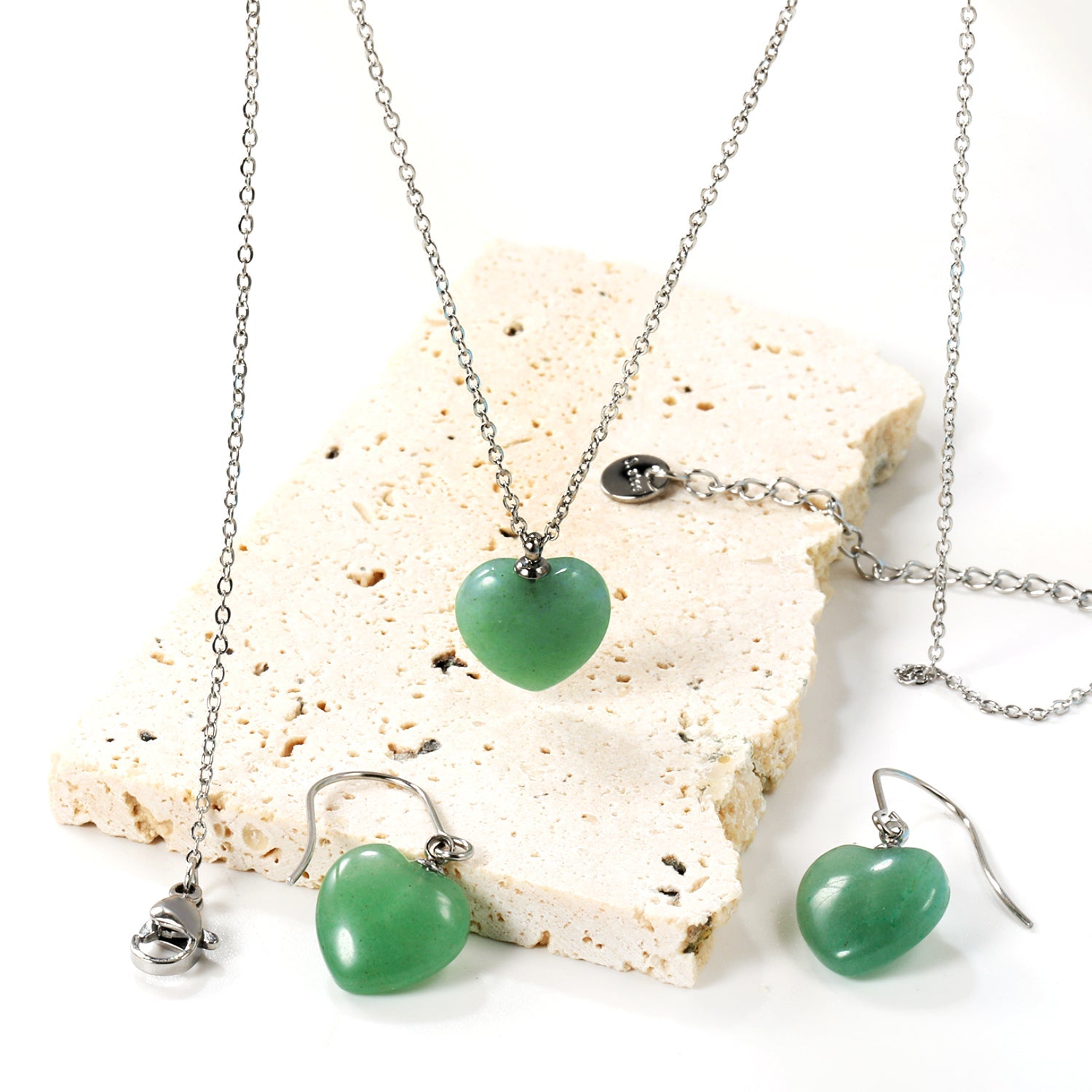 12.6*12.6mm Heart Green Natural Stone Set asonjewelry