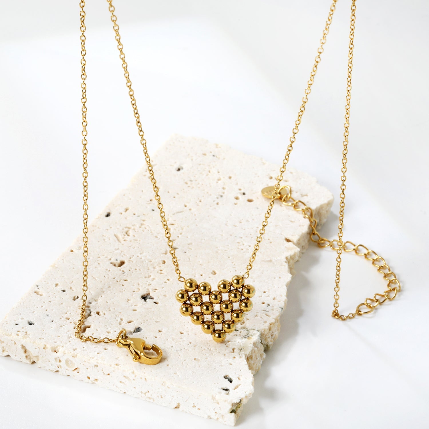 17*14.4mm heart shaped steel bead pendant necklace 45+5cm asonjewelry