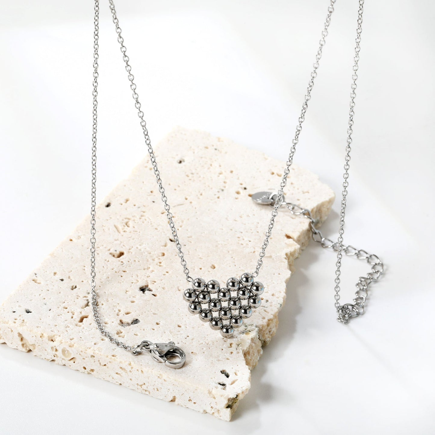 17*14.4mm heart shaped steel bead pendant necklace 45+5cm asonjewelry