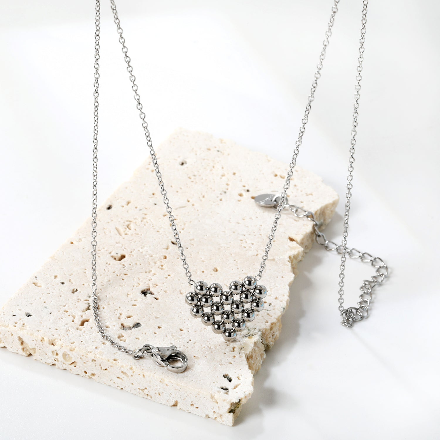 17*14.4mm heart shaped steel bead pendant necklace 45+5cm asonjewelry