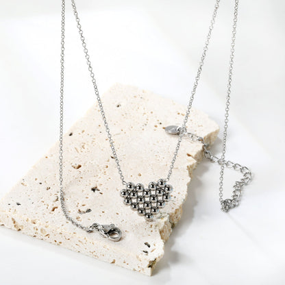 17*14.4mm heart shaped steel bead pendant necklace 45+5cm asonjewelry