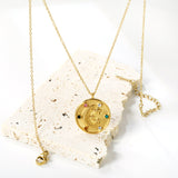 Round Mixed Color Diamonds + Moon Star Pendant Necklace 40+6cm