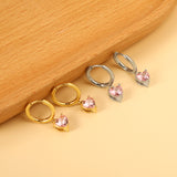 2x14mm Circle with Heart Diamond Pink Stud Earrings 6.4*7.2mm