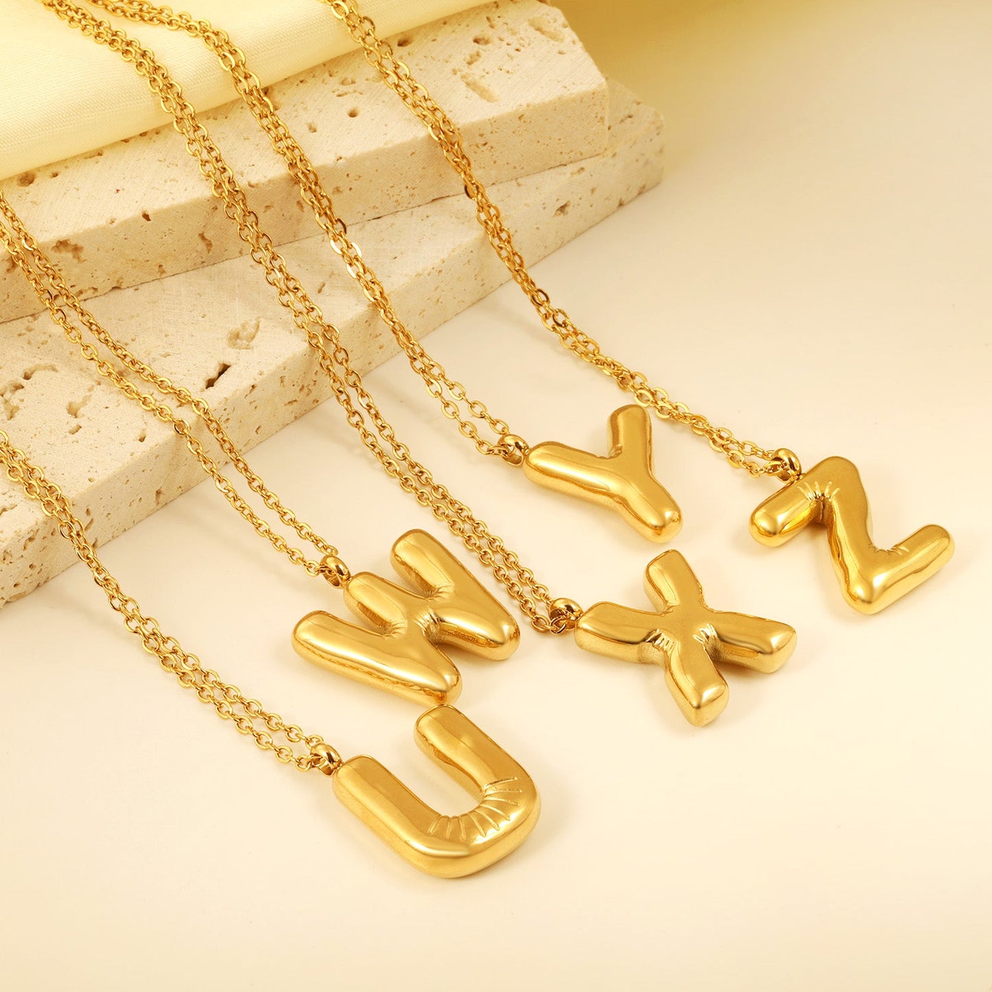 A~Z Bubble Letter Pendant Necklace 45+5cm asonjewelry