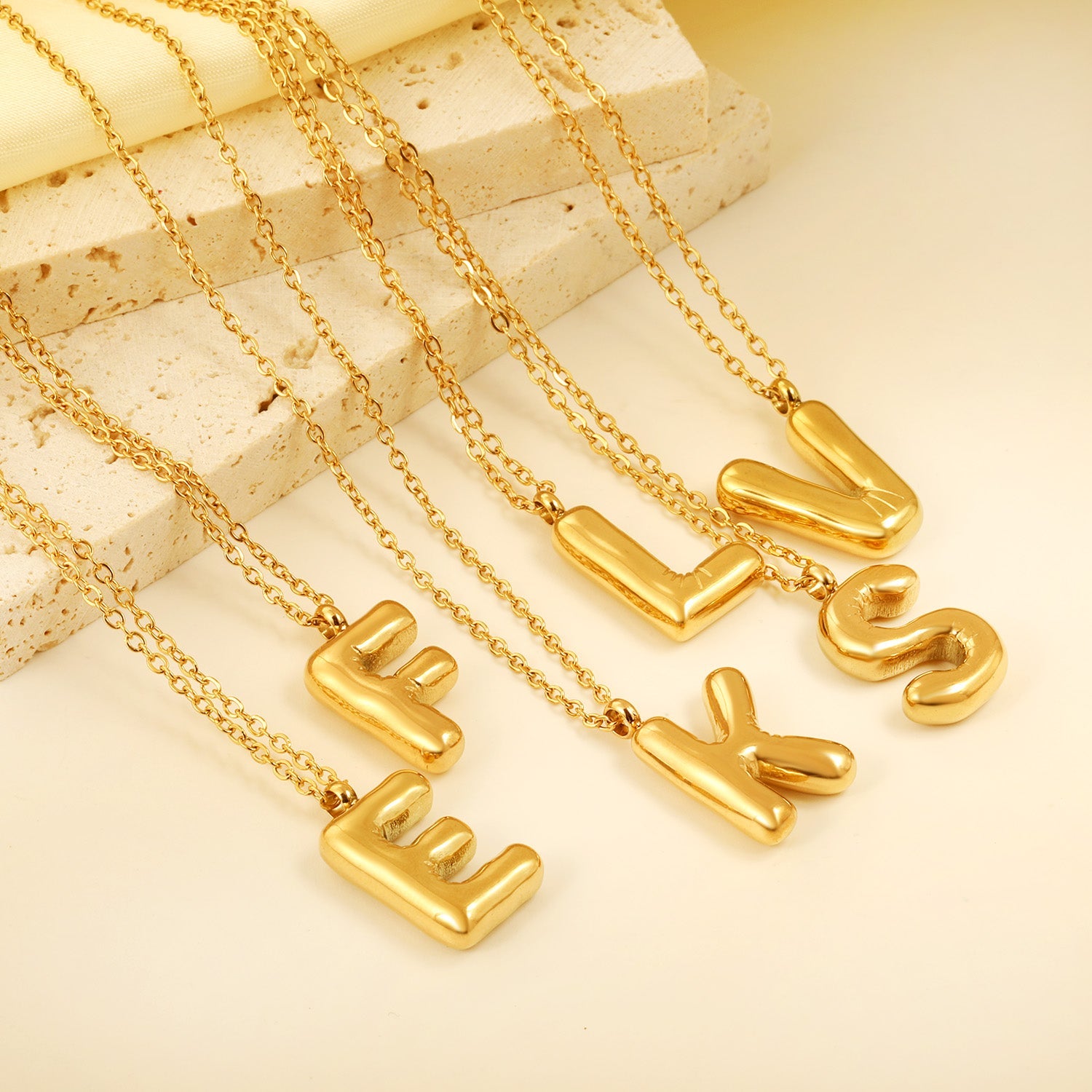 A~Z Bubble Letter Pendant Necklace 45+5cm asonjewelry
