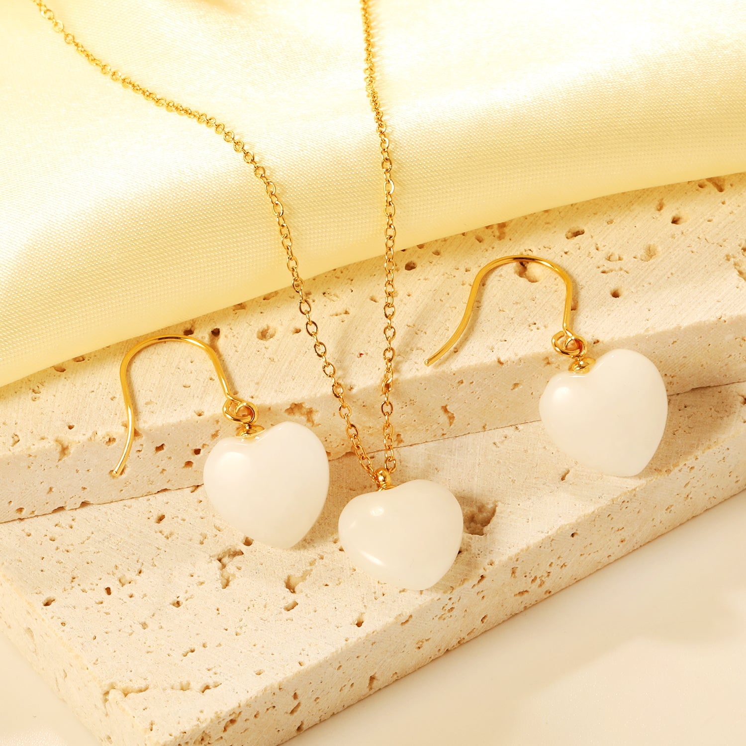 12.6*12.6mm Heart White Natural Stone Set asonjewelry