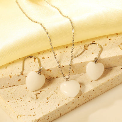 12.6*12.6mm Heart White Natural Stone Set asonjewelry