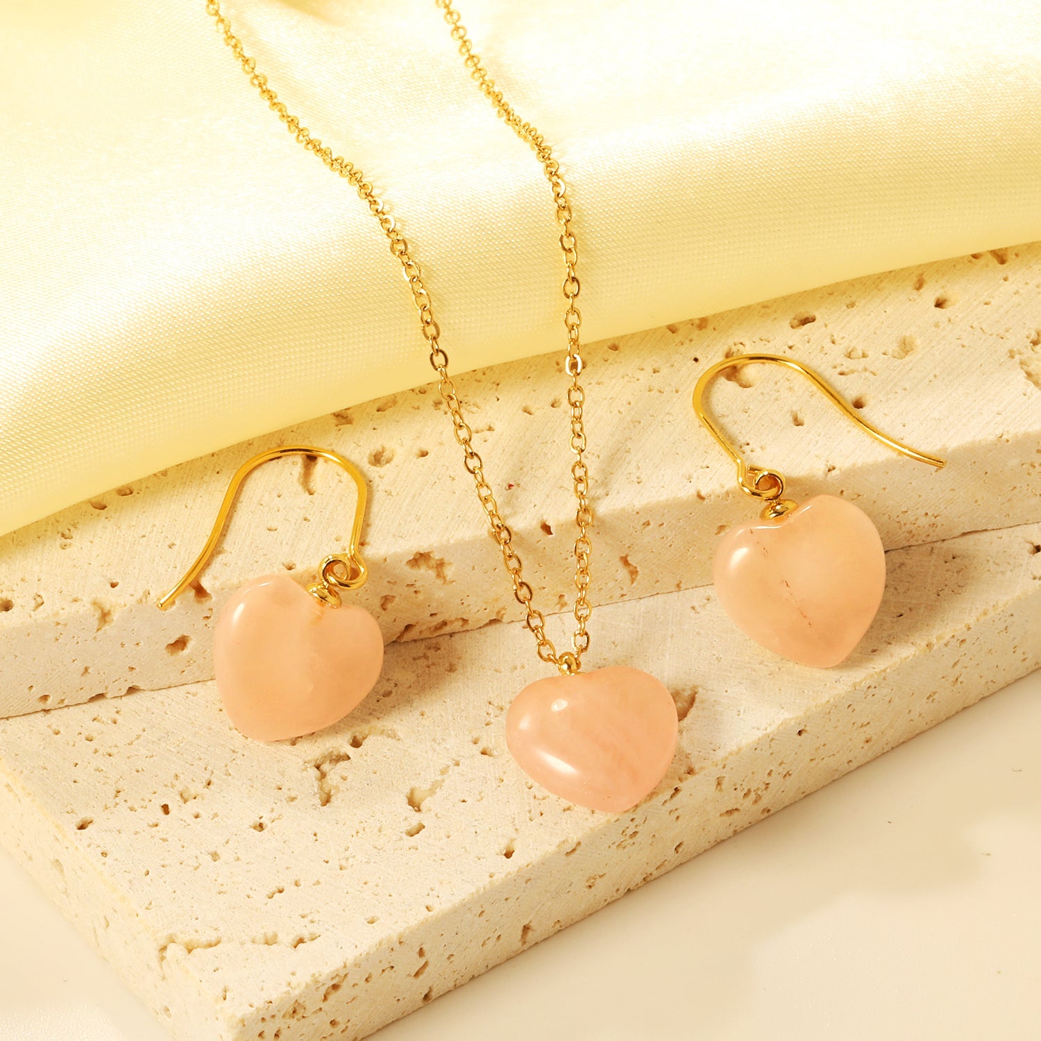 12.6*12.6mm Heart Pink Natural Stone Set asonjewelry