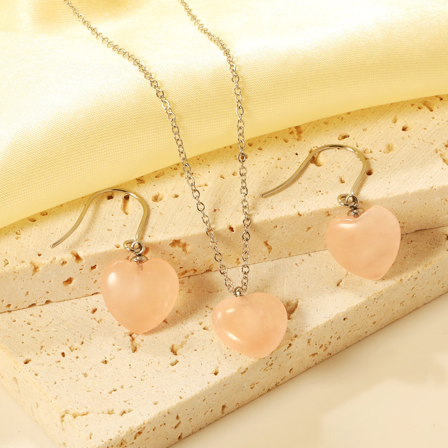 12.6*12.6mm Heart Pink Natural Stone Set asonjewelry