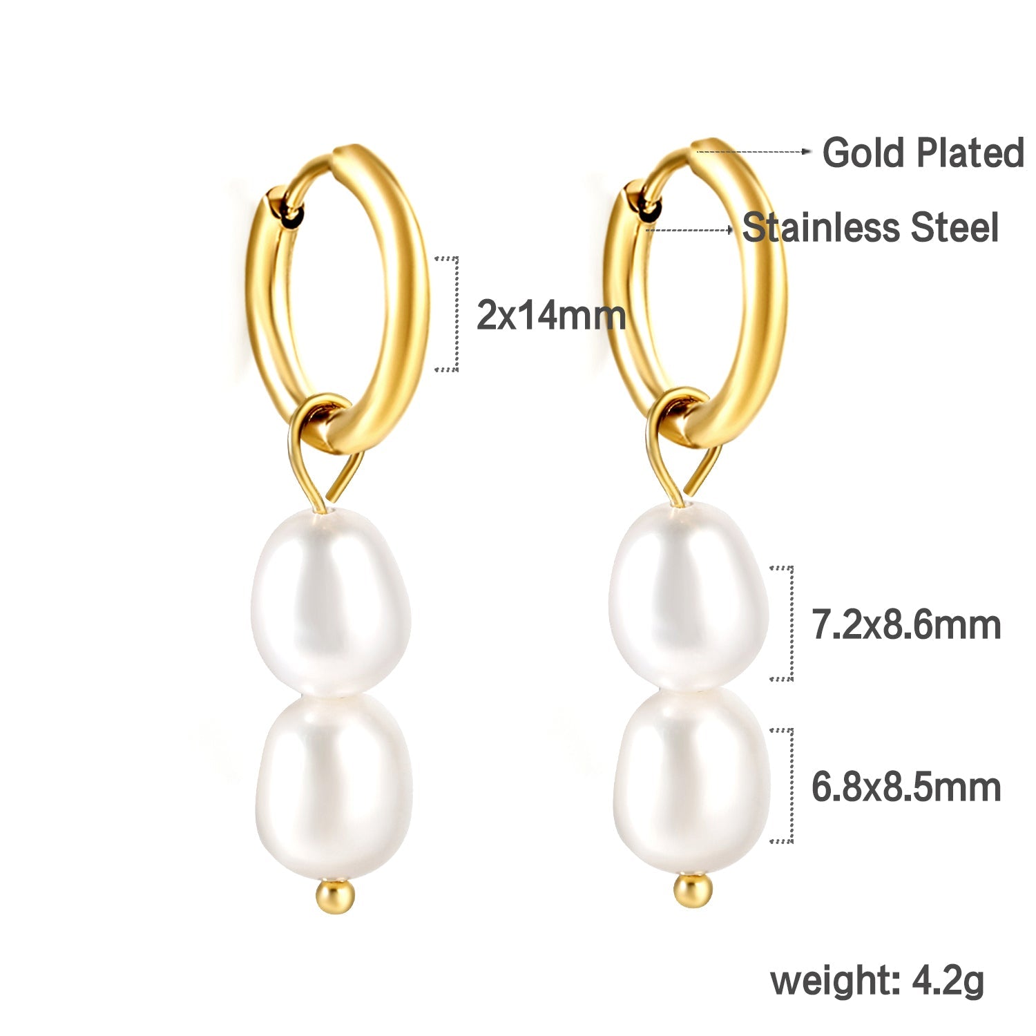 Spring 2024 2x14mm circle with two white pearls 7*8.5mm earrings asonjewelry