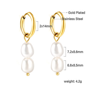 Spring 2024 2x14mm circle with two white pearls 7*8.5mm earrings