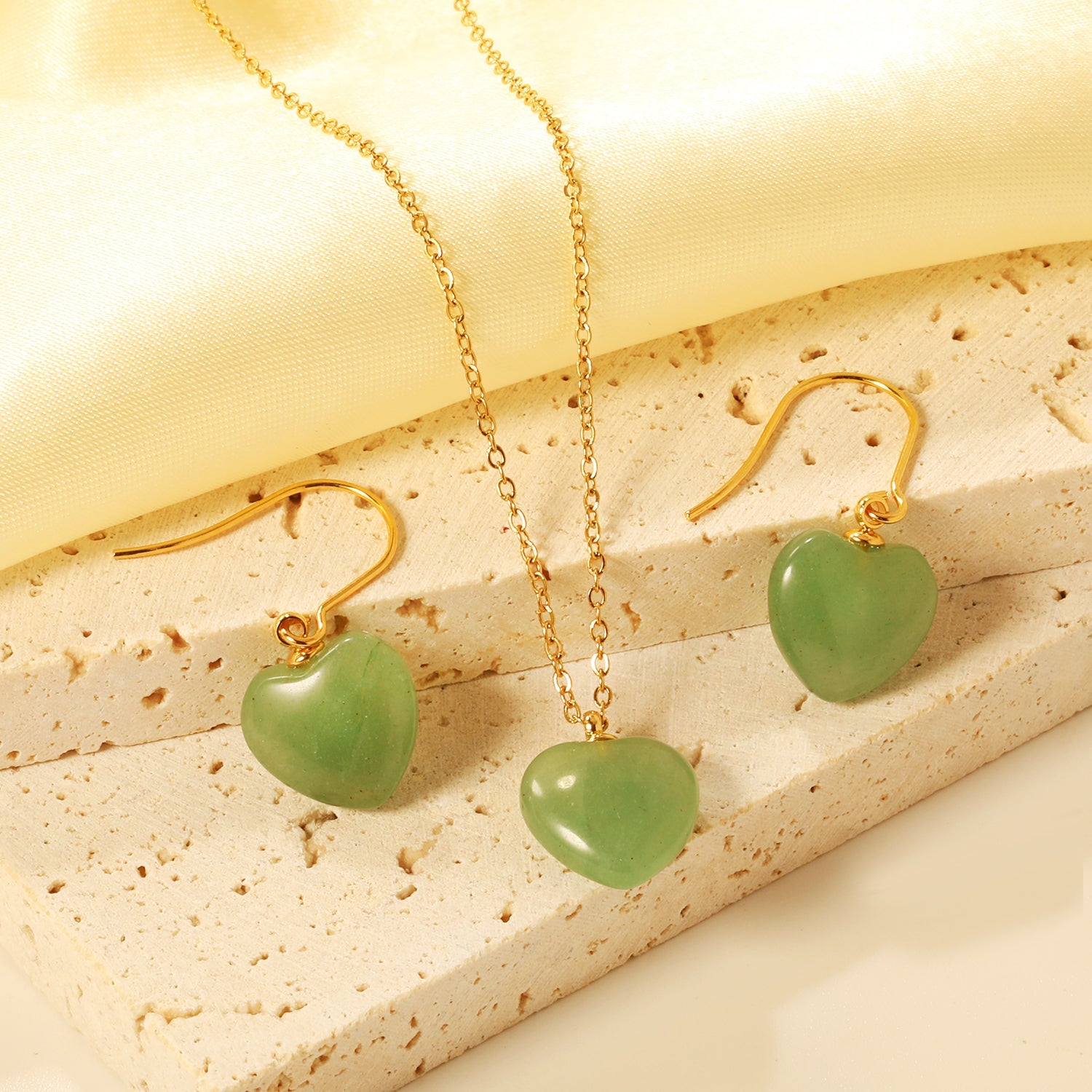 12.6*12.6mm Heart Green Natural Stone Set asonjewelry