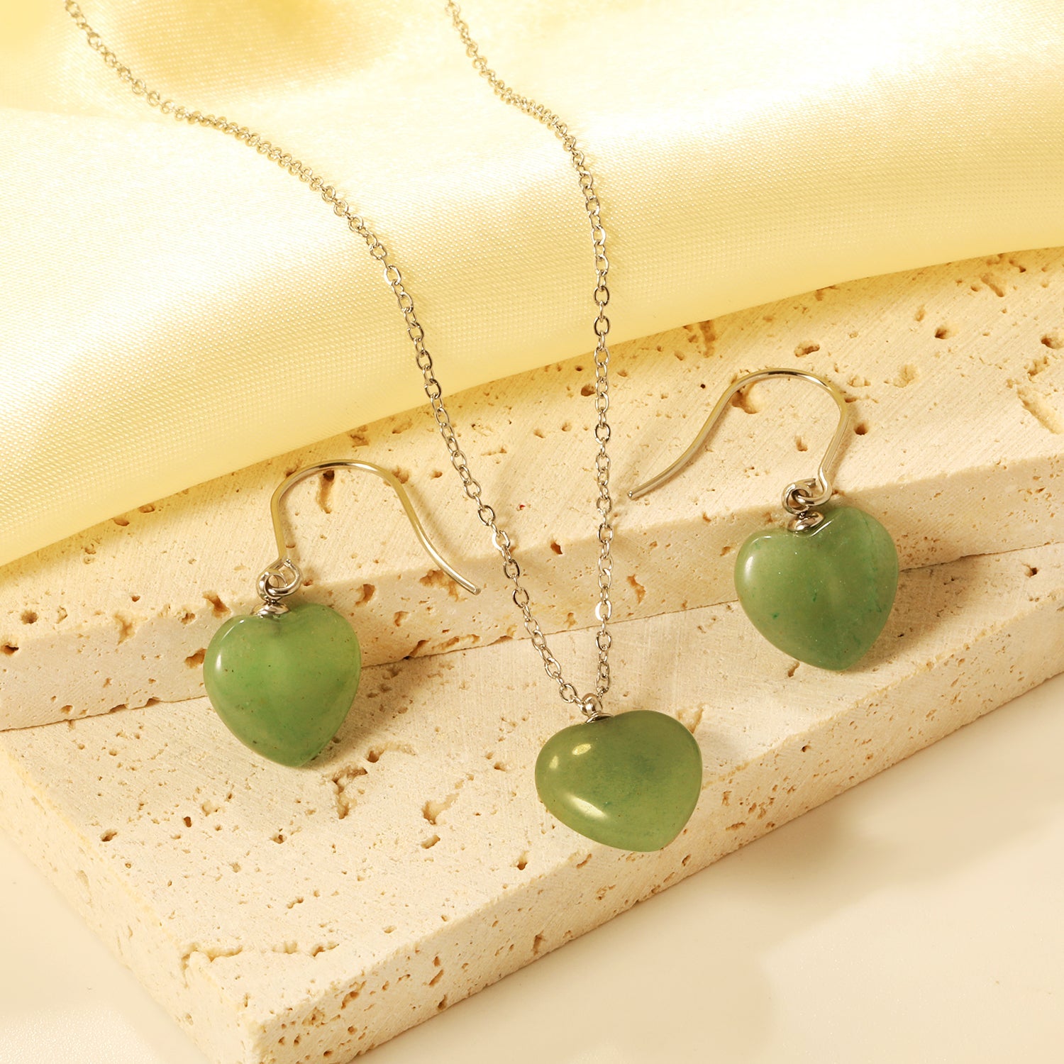 12.6*12.6mm Heart Green Natural Stone Set asonjewelry