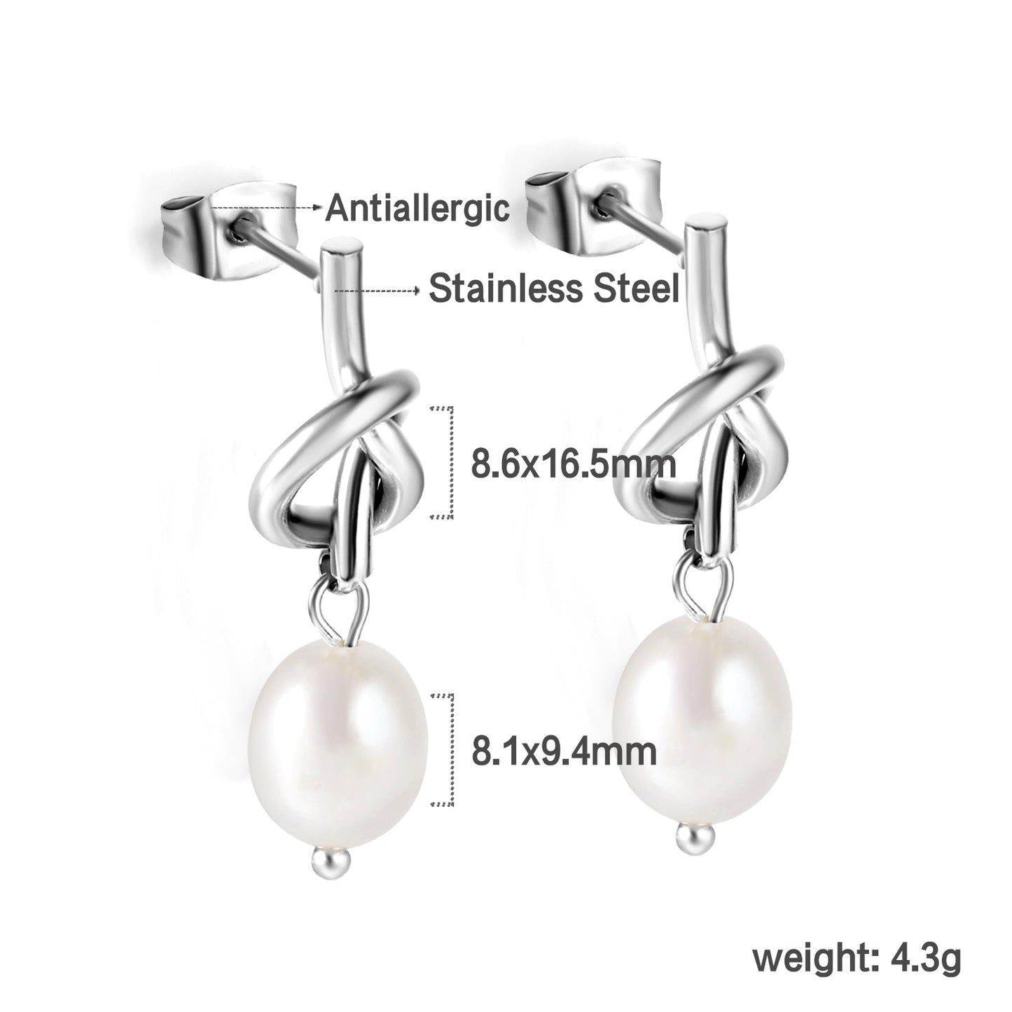 2024 Spring Rope Knot with White Pearls 8*9.4mm Earrings asonjewelry