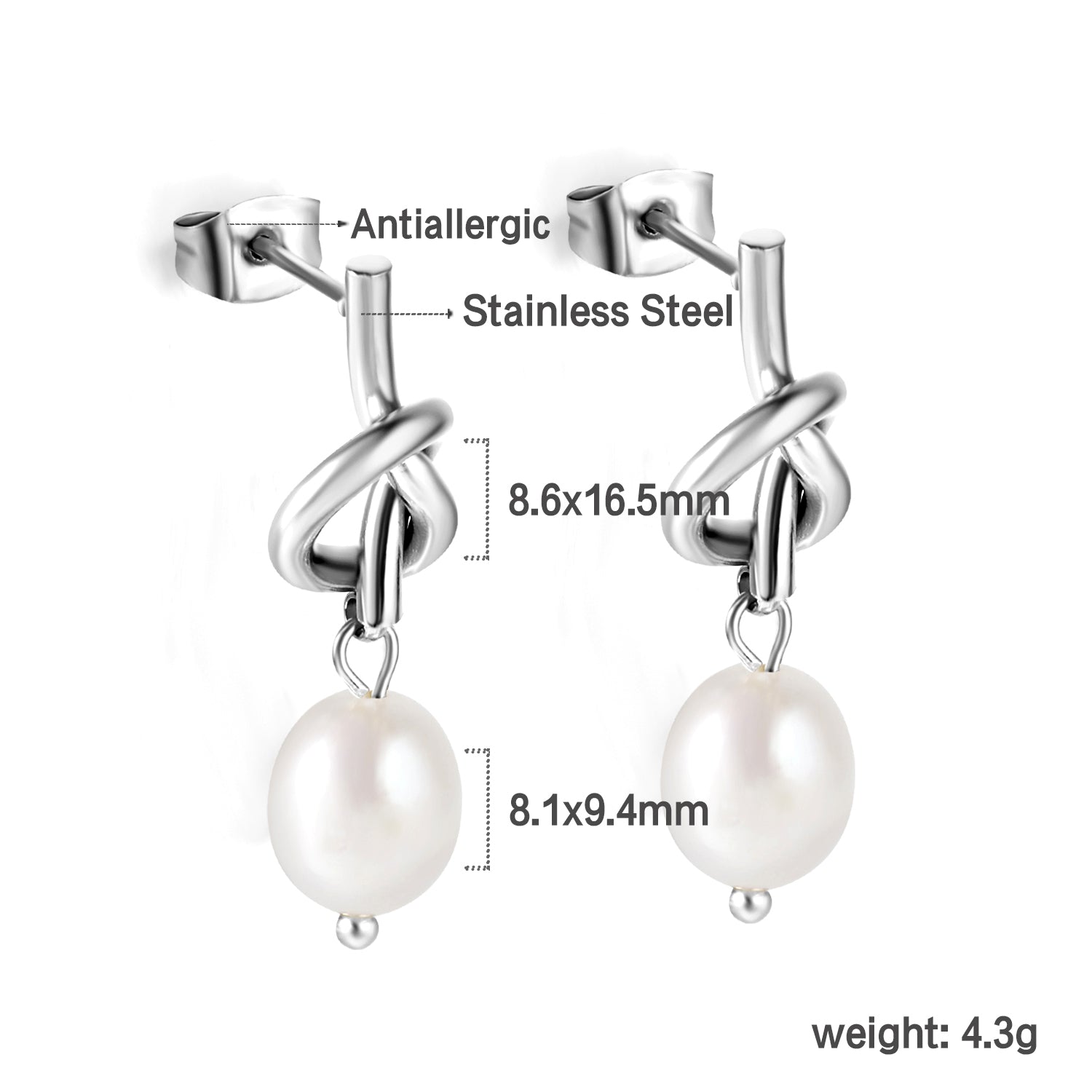 2024 Spring Rope Knot with White Pearls 8*9.4mm Earrings asonjewelry