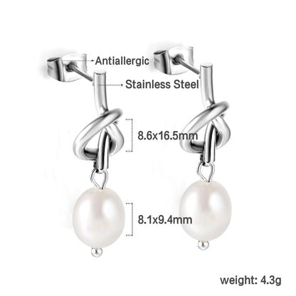 2024 Spring Rope Knot with White Pearls 8*9.4mm Earrings asonjewelry