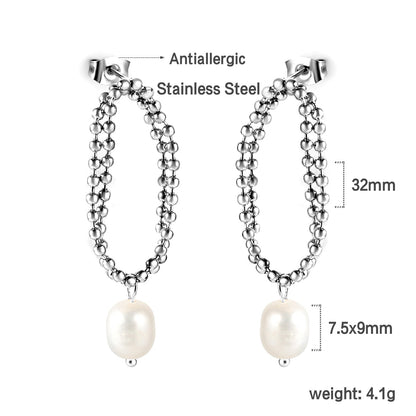 Spring 2024 Double Layers Bead Chain with White Pearls 7.5*9mm Earrings asonjewelry