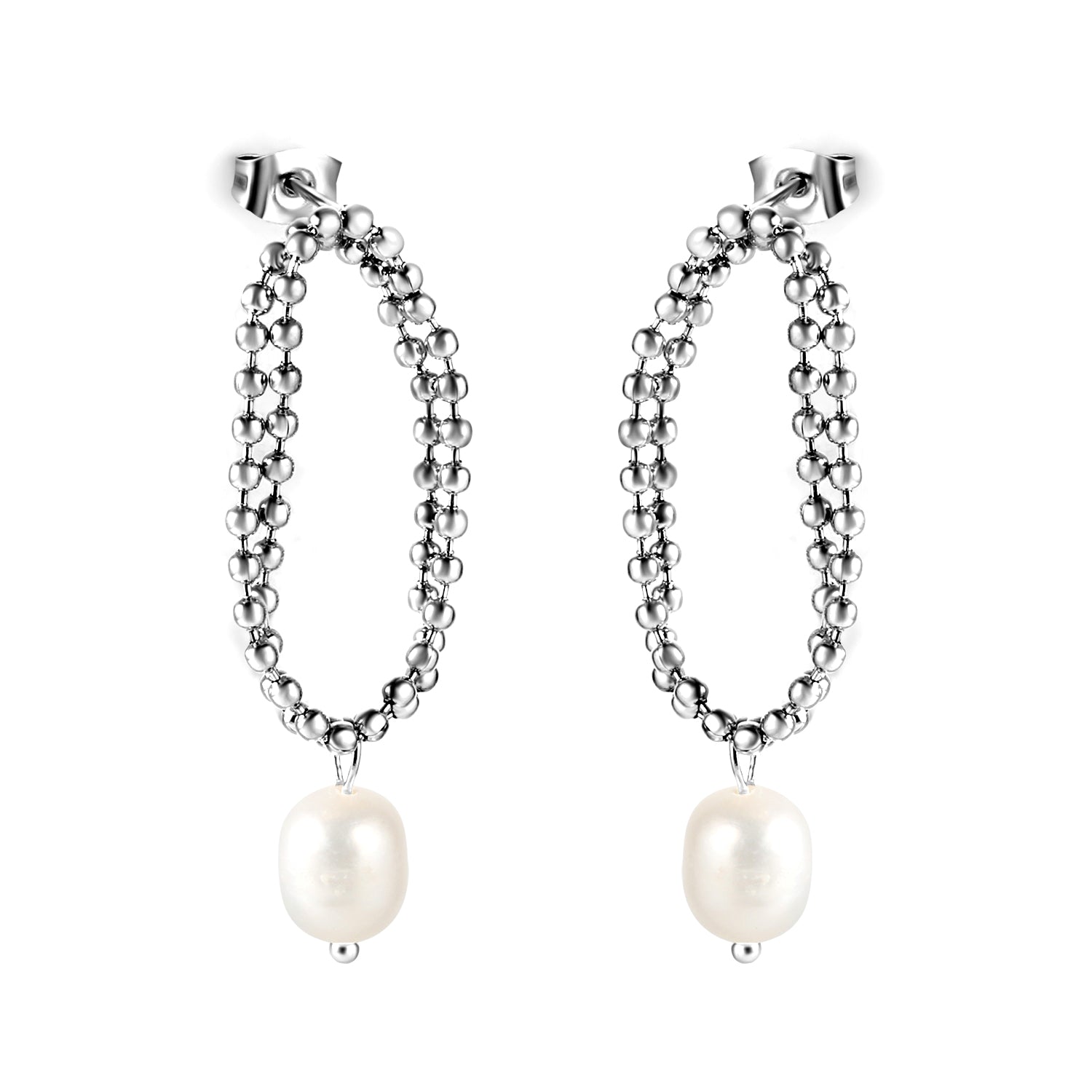 Spring 2024 Double Layers Bead Chain with White Pearls 7.5*9mm Earrings asonjewelry
