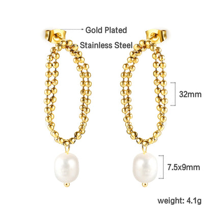 Spring 2024 Double Layers Bead Chain with White Pearls 7.5*9mm Earrings asonjewelry