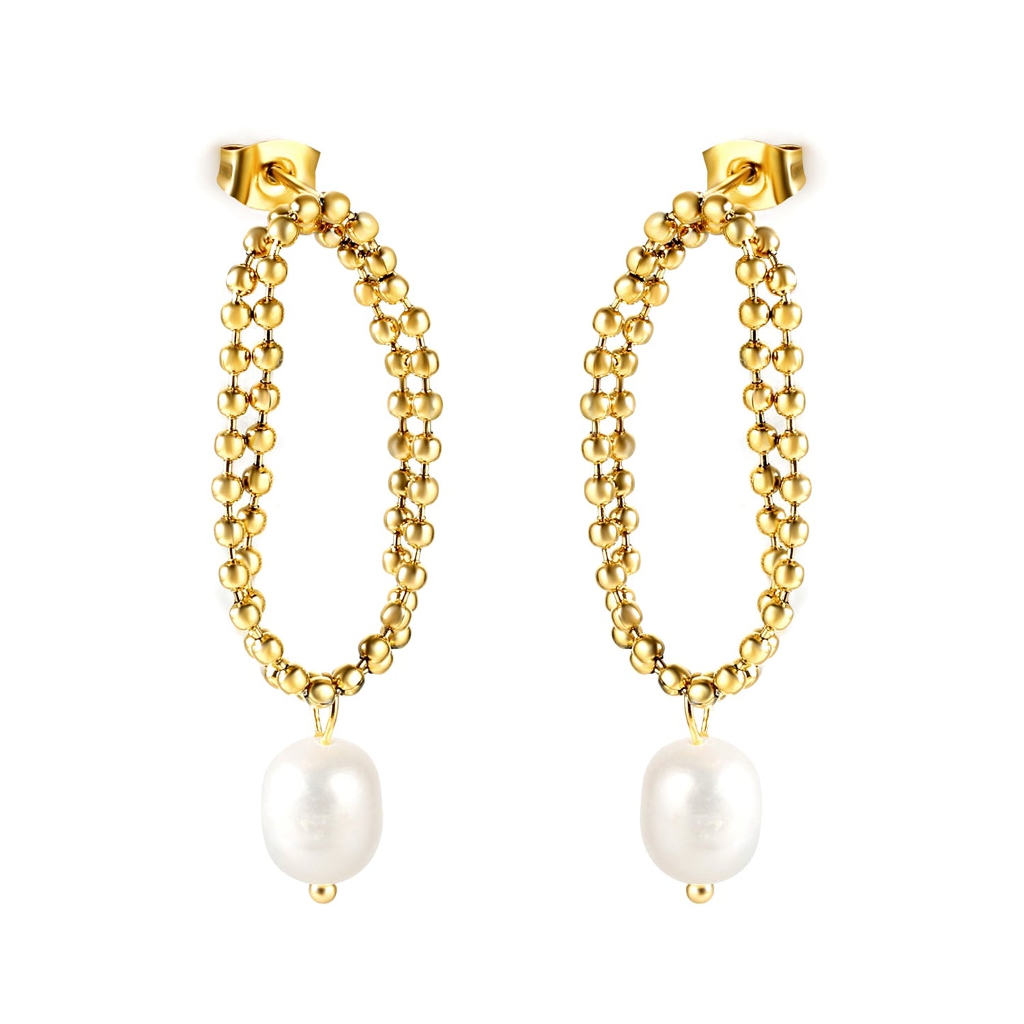 Spring 2024 Double Layers Bead Chain with White Pearls 7.5*9mm Earrings asonjewelry