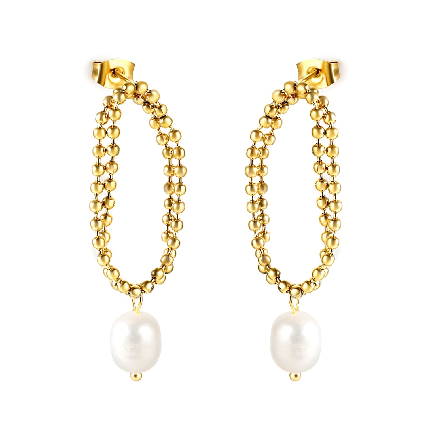 Spring 2024 Double Layers Bead Chain with White Pearls 7.5*9mm Earrings asonjewelry