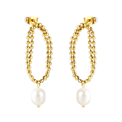 Spring 2024 Double Layers Bead Chain with White Pearls 7.5*9mm Earrings asonjewelry