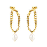 Spring 2024 Double Layers Bead Chain with White Pearls 7.5*9mm Earrings