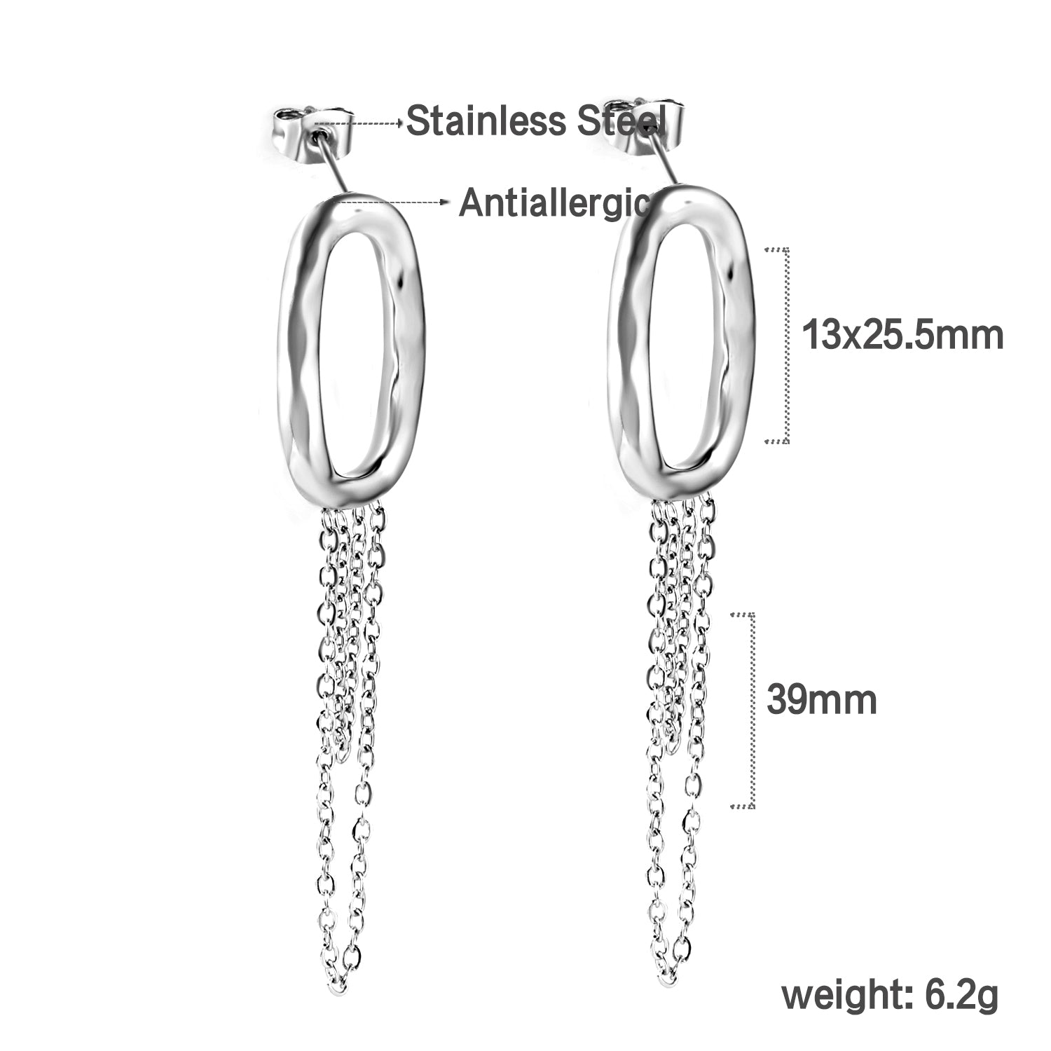 Spring 2024 13*25.5mm Oval Hoops with Matching Chain 39mm Stud Earrings asonjewelry