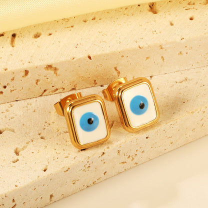 Rectangle with multi-color eyeballs multi-color bottom drop earrings 9*11mm asonjewelry