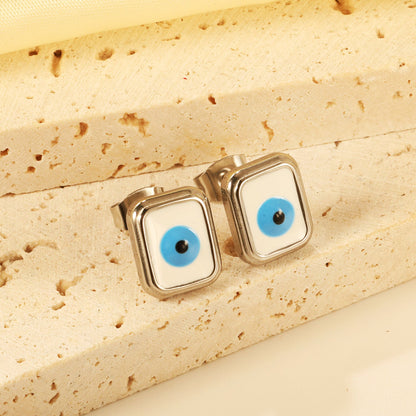 Rectangle with multi-color eyeballs multi-color bottom drop earrings 9*11mm asonjewelry
