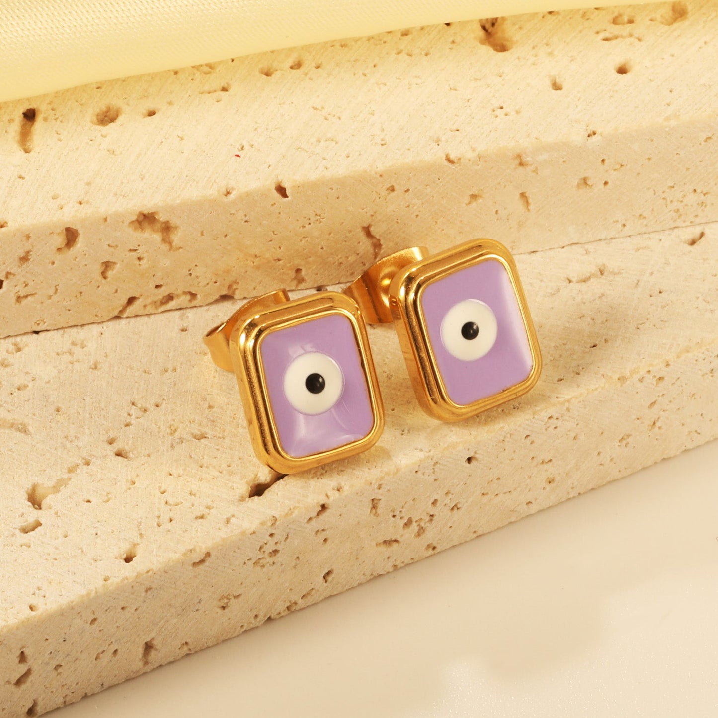 Rectangle with multi-color eyeballs multi-color bottom drop earrings 9*11mm asonjewelry