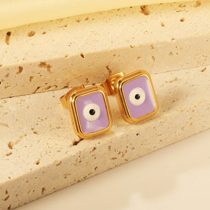 Rectangle with multi-color eyeballs multi-color bottom drop earrings 9*11mm asonjewelry