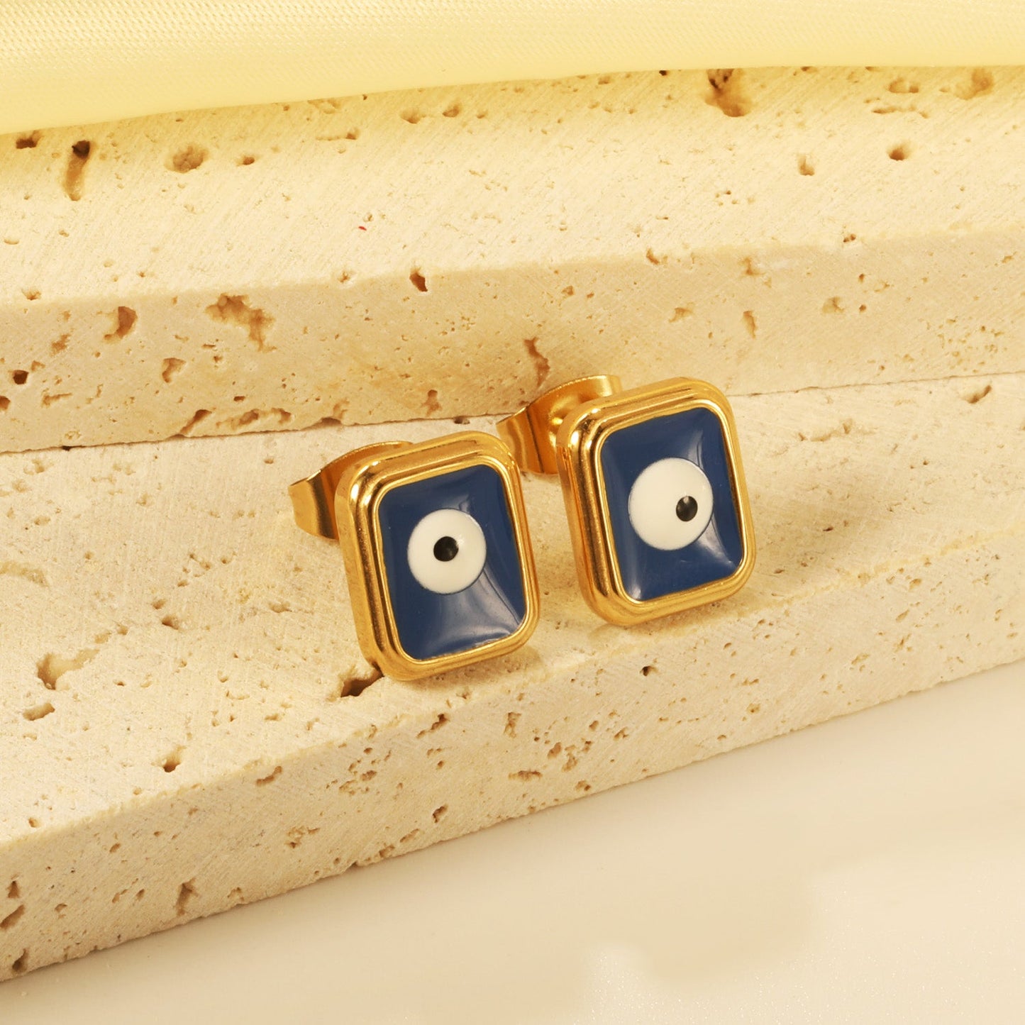 Rectangle with multi-color eyeballs multi-color bottom drop earrings 9*11mm asonjewelry
