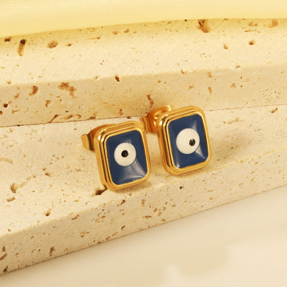 Rectangle with multi-color eyeballs multi-color bottom drop earrings 9*11mm asonjewelry
