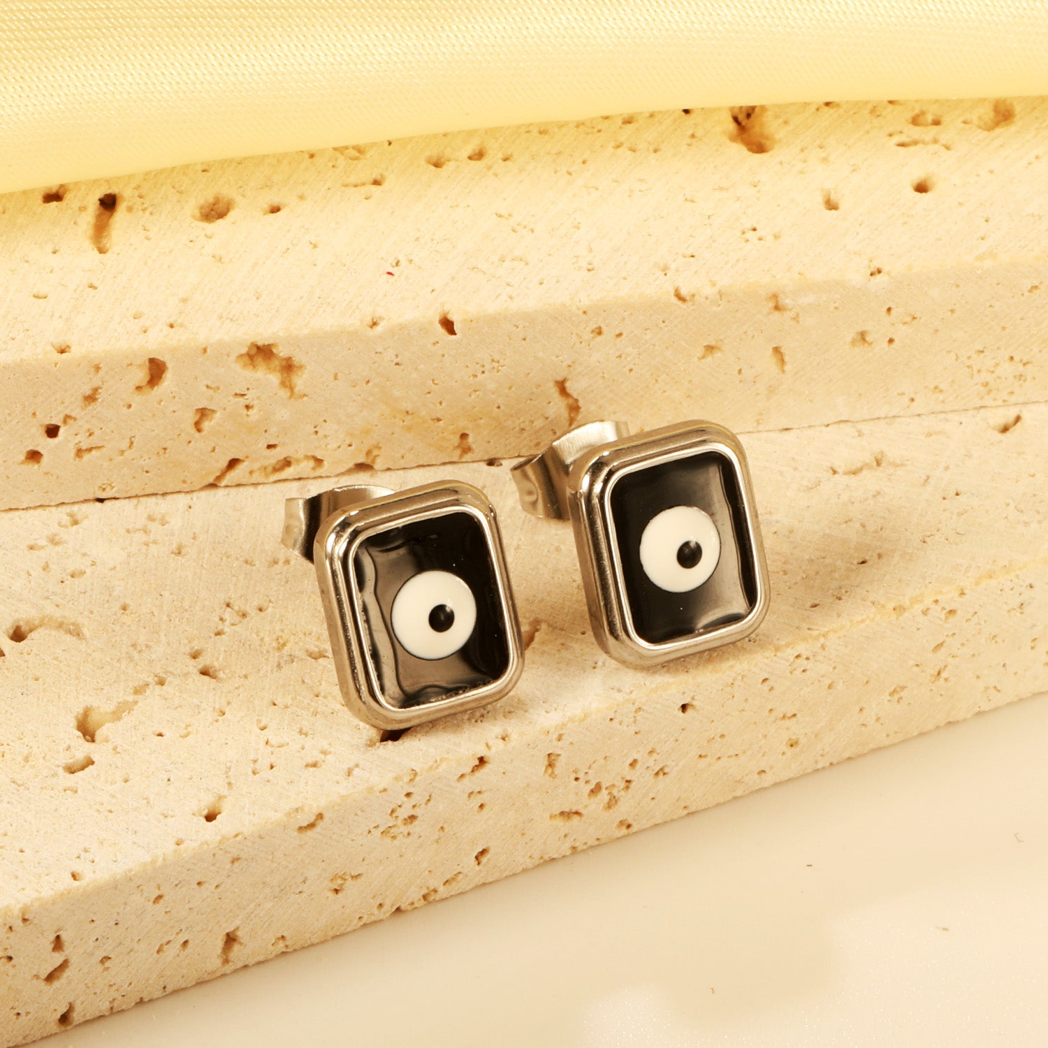 Rectangle with multi-color eyeballs multi-color bottom drop earrings 9*11mm asonjewelry