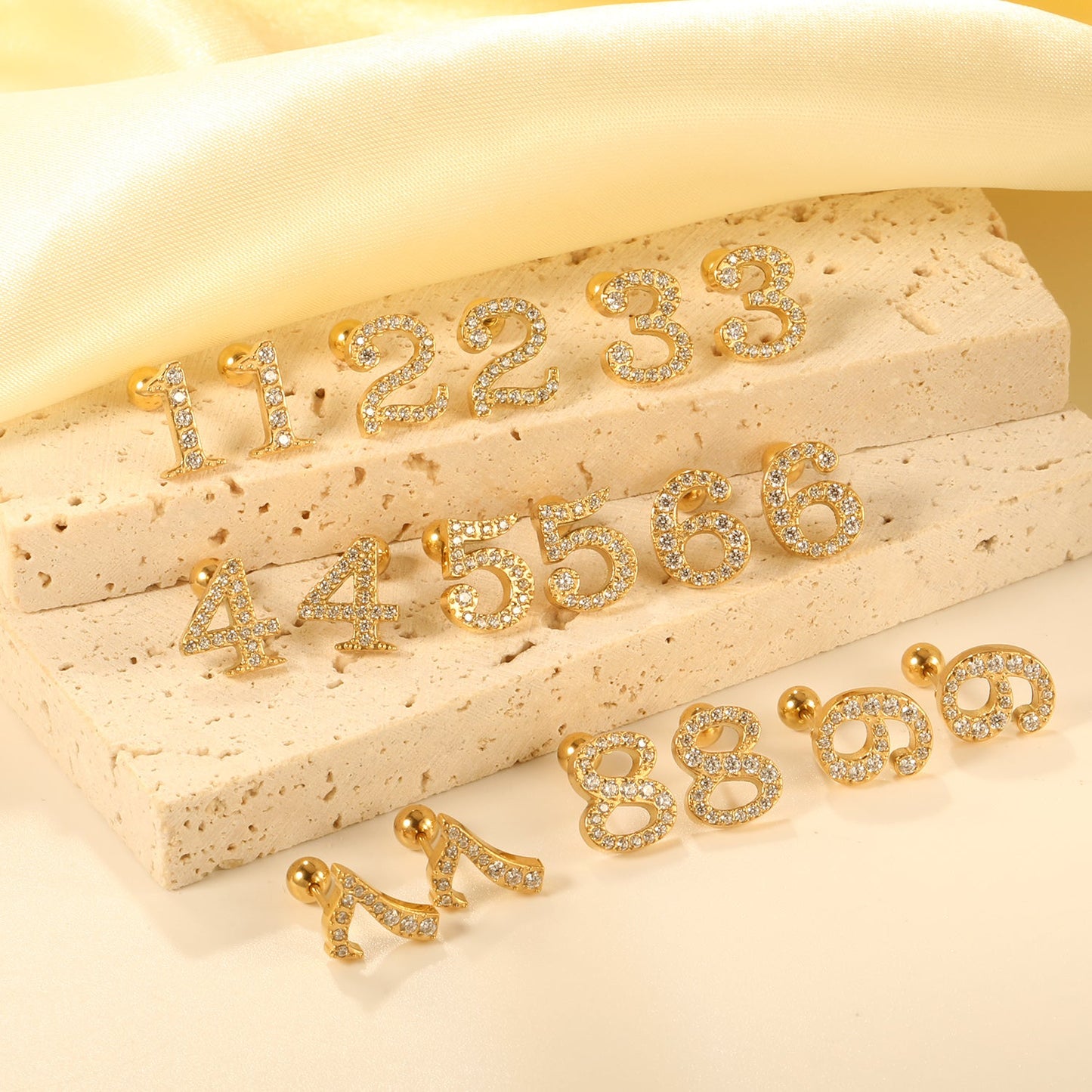 Steel ball screw-in numbers 1~9 with white diamond earrings 6*10mm asonjewelry