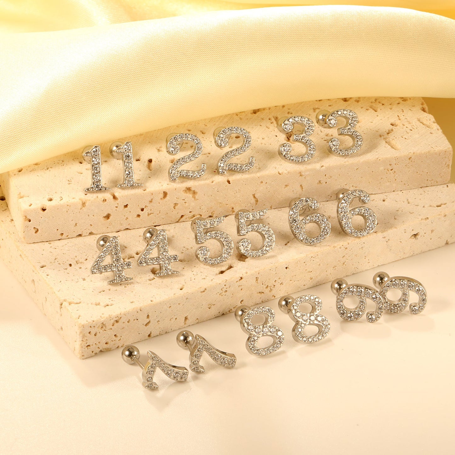 Steel ball screw-in numbers 1~9 with white diamond earrings 6*10mm asonjewelry