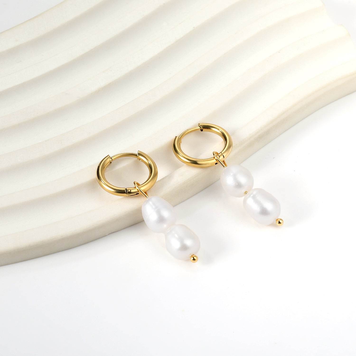 Spring 2024 2x14mm circle with two white pearls 7*8.5mm earrings asonjewelry