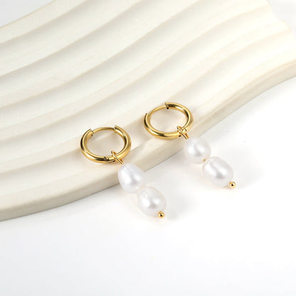 Spring 2024 2x14mm circle with two white pearls 7*8.5mm earrings asonjewelry