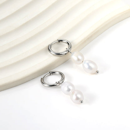 Spring 2024 2x14mm circle with two white pearls 7*8.5mm earrings asonjewelry