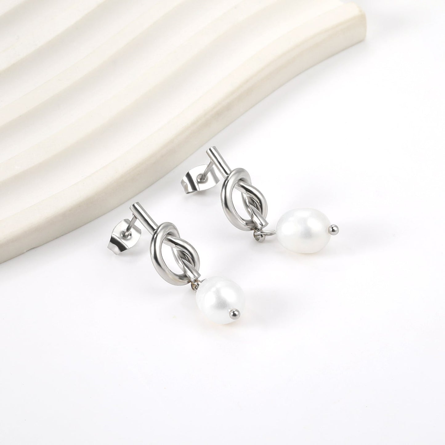 2024 Spring Rope Knot with White Pearls 8*9.4mm Earrings asonjewelry