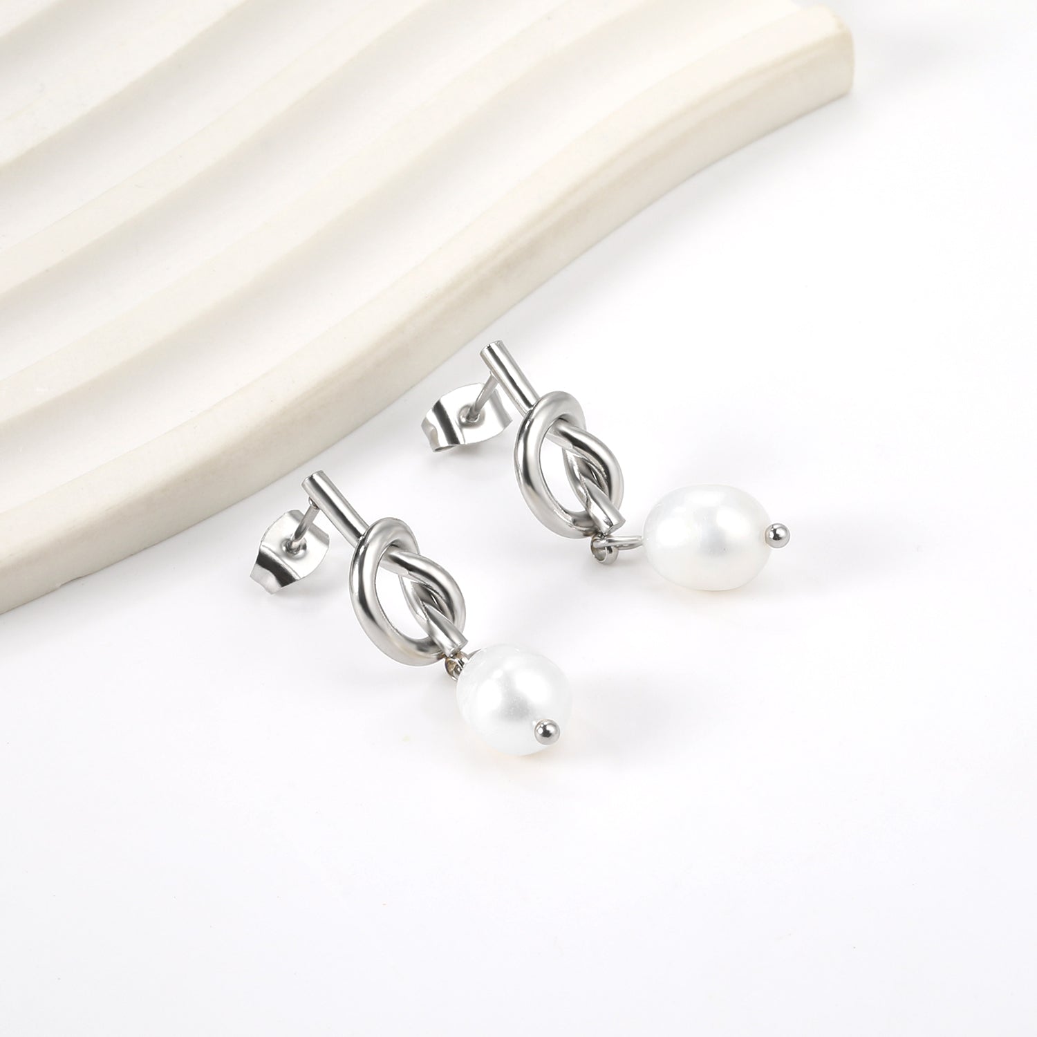 2024 Spring Rope Knot with White Pearls 8*9.4mm Earrings asonjewelry
