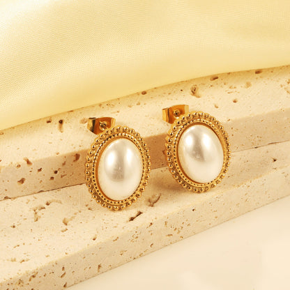 Lace Oval with White Pearl Earrings 15.2*19.2mm asonjewelry