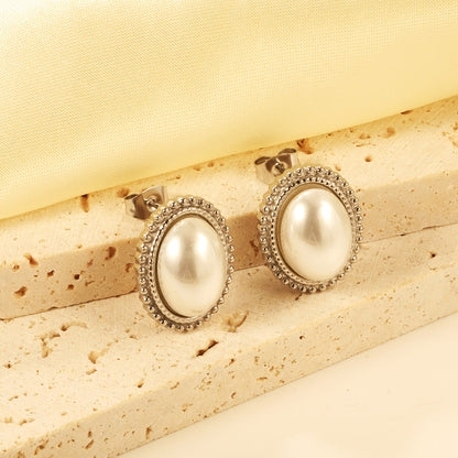 Lace Oval with White Pearl Earrings 15.2*19.2mm asonjewelry